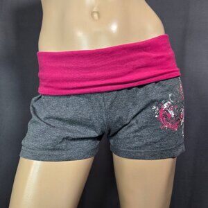 Y2K Fold Over Waistband Shorts Hot Pink Gray Size M Graphic 2000s Activewear